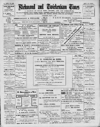 cover page of Richmond and Twickenham Times published on May 9, 1908