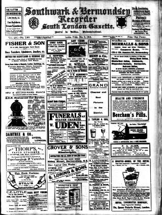 cover page of Southwark and Bermondsey Recorder published on May 8, 1914