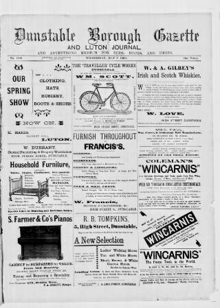 cover page of Dunstable Gazette published on May 9, 1900