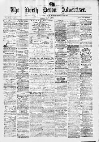 cover page of North Devon Advertiser published on May 8, 1874