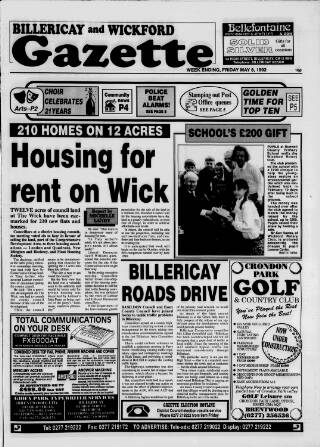 cover page of Billericay Gazette published on May 8, 1992
