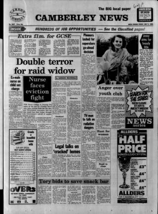 cover page of Camberley News published on May 9, 1986