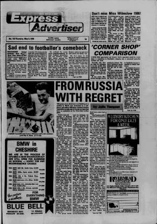 cover page of Wilmslow Express Advertiser published on May 8, 1986