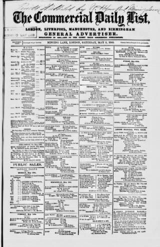 cover page of Commercial Daily List (London) published on May 8, 1869