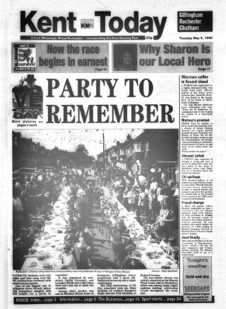cover page of Kent Evening Post published on May 9, 1995